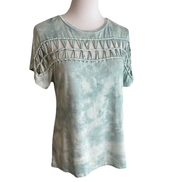 American Eagle Green Tie Dye Cut Out Front Tee Shirt Women’s Small Boho Top - Picture 1 of 7